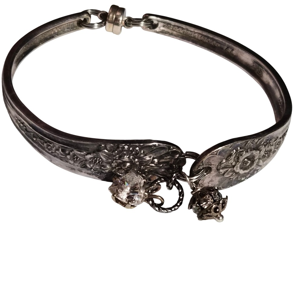 Vintage Wm Rogers 1953 Jubilee Spoon Handle Magnetic Cuff Bracelet with Charms
